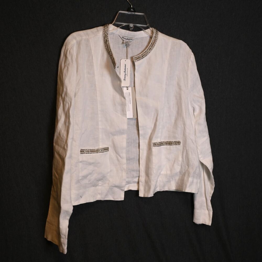 NEW Tommy Bahama Women's L 100% Linen Embellished Collar Jacket NWT